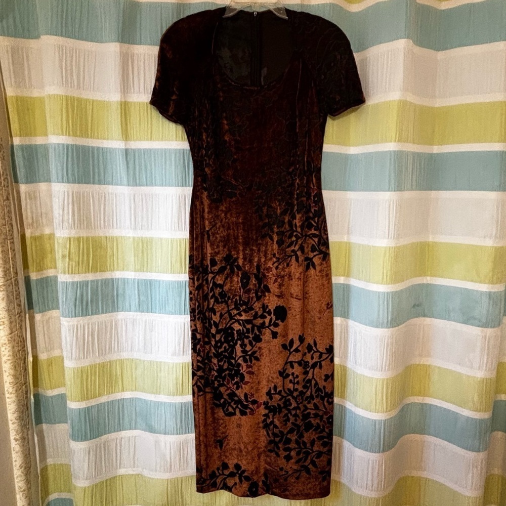 Vintage Joseph Ribkoff Crushed Velvet Floral Dress Sz 6 - Picture 10 of 10